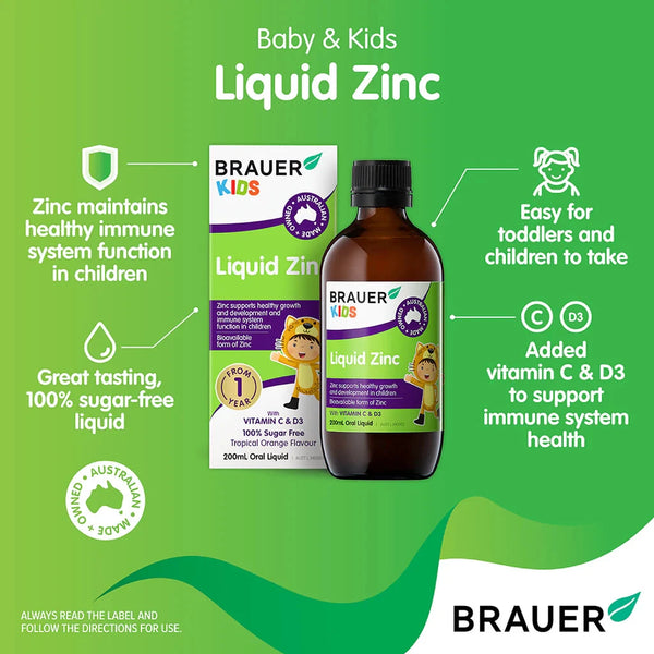 Brauer Baby & Kids Liquid Zinc Oral Liquid Supplement Oborne Health Supplies/CH2 