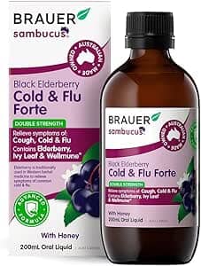 Brauer Sambucus Black Elderberry Cold & Flu Forte (Double Strength) With Honey Oral Liquid Supplement Oborne Health Supplies/CH2 