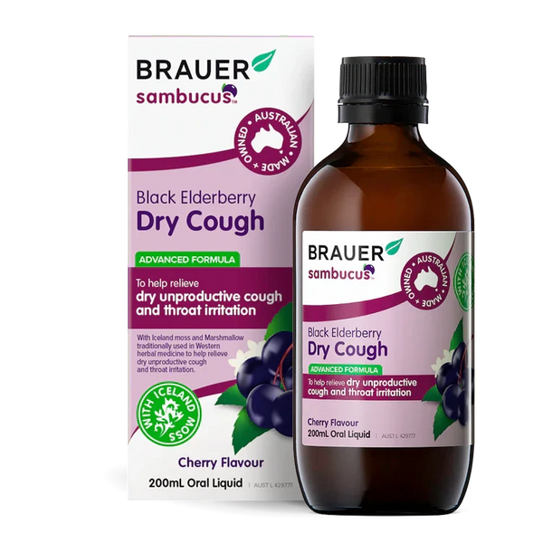 Brauer Sambucus Black Elderberry Dry Cough (Advanced Formula) Cherry Flavour Oral Liquid Supplement Oborne Health Supplies/CH2 