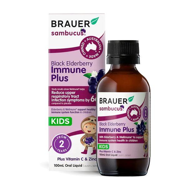 Brauer Sambucus Black Elderberry Kids Immune Plus Oral Liquid 100ml Supplement Oborne Health Supplies/CH2 
