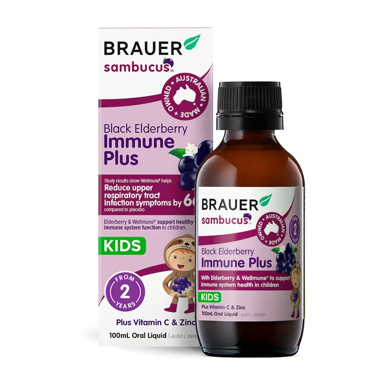 Brauer Sambucus Black Elderberry Kids Immune Plus Oral Liquid 100ml Supplement Oborne Health Supplies/CH2 