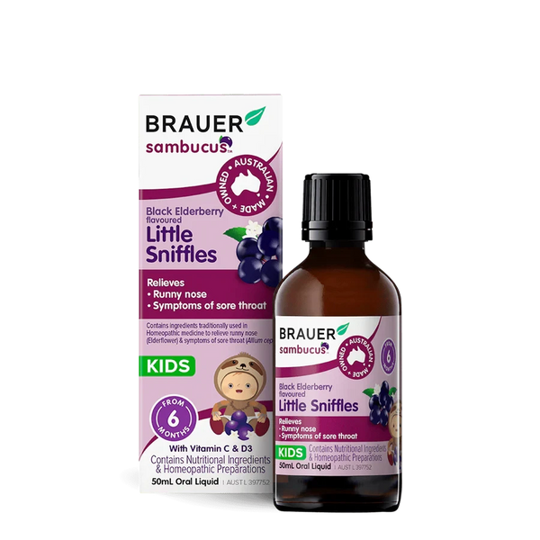 Brauer Sambucus Black Elderberry Kids Little Sniffles Oral Liquid 50ml Supplement Oborne Health Supplies/CH2 