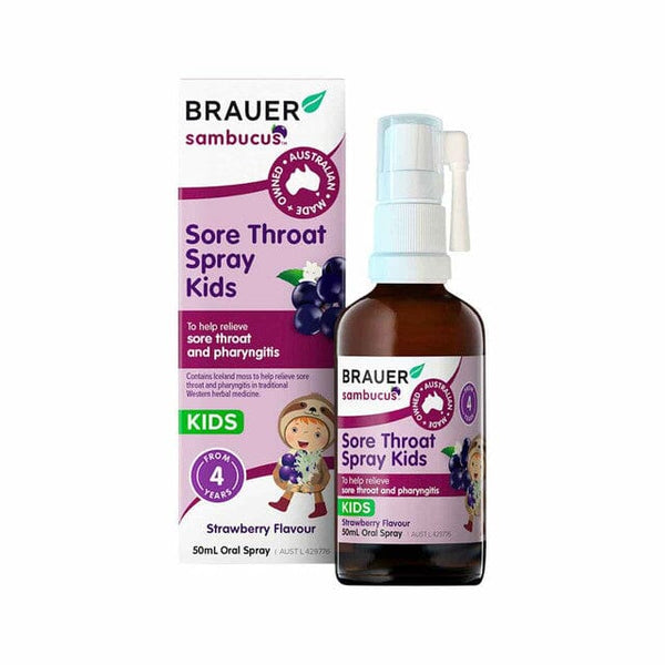 Brauer Sambucus Kids Sore Throat Spray Strawberry Flavour Oral Spray 50ml Supplement Oborne Health Supplies/CH2 