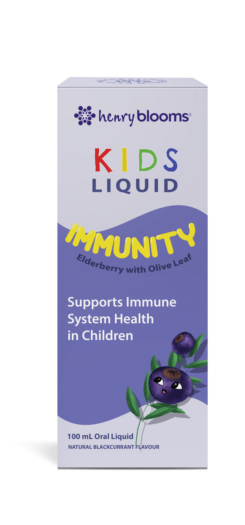 Henry Blooms Kids Liquid Immunity Elderberry with Olive Leaf Blackcurrant 100ml Supplement Oborne Health Supplies/CH2 