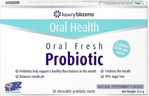 Henry Blooms Oral Health Probiotic Chewable Peppermint 30pk Supplement Oborne Health Supplies/CH2 