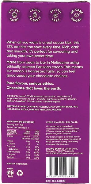 Loving Earth 72% Dark Chocolate Grocery Unique Health Products 