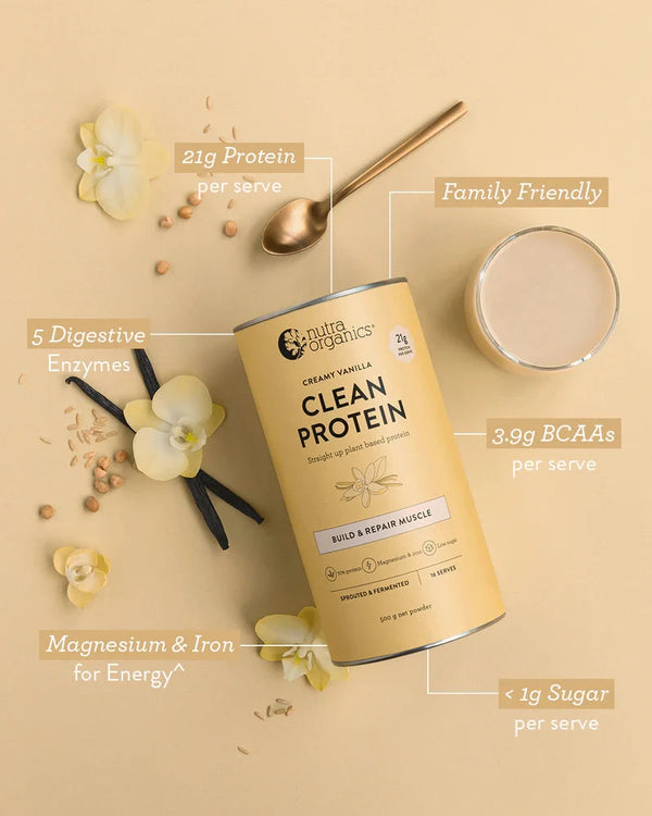 Nutra Organics Clean Protein Creamy Vanilla 500g Supplement Oborne Health Supplies/CH2 