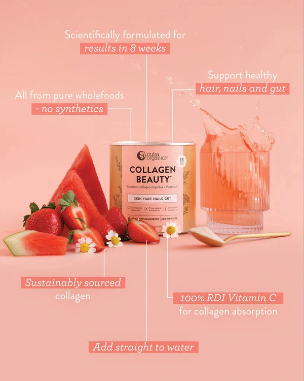 Nutra Organics Collagen Beauty™ Watermelon Strawberry 225g Supplement Oborne Health Supplies/CH2 
