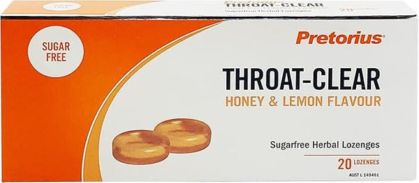 Pretorius Throat-Clear Lozenges Honey & Lemon 20 Pack Supplement Integria Health Care 
