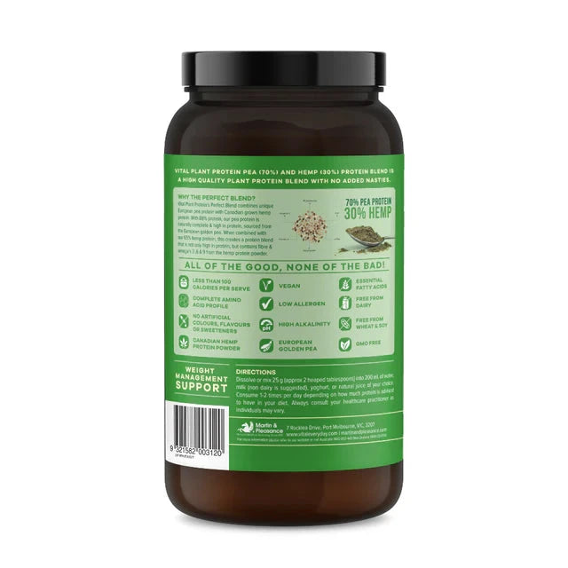Vital Plant Protein Hemp & Pea Vanilla 500g Supplement Oborne Health Supplies/CH2 