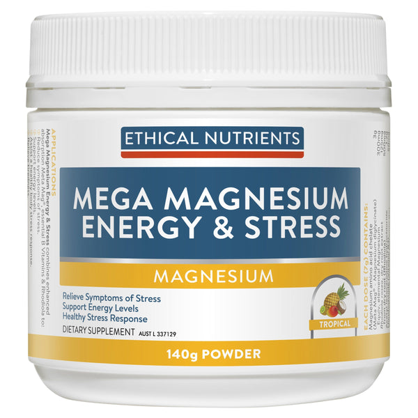 Ethical Nutrients Mega Magnesium Energy & Stress Powder Supplement Metagenics (Aust) Pty Ltd 140g Tropical 