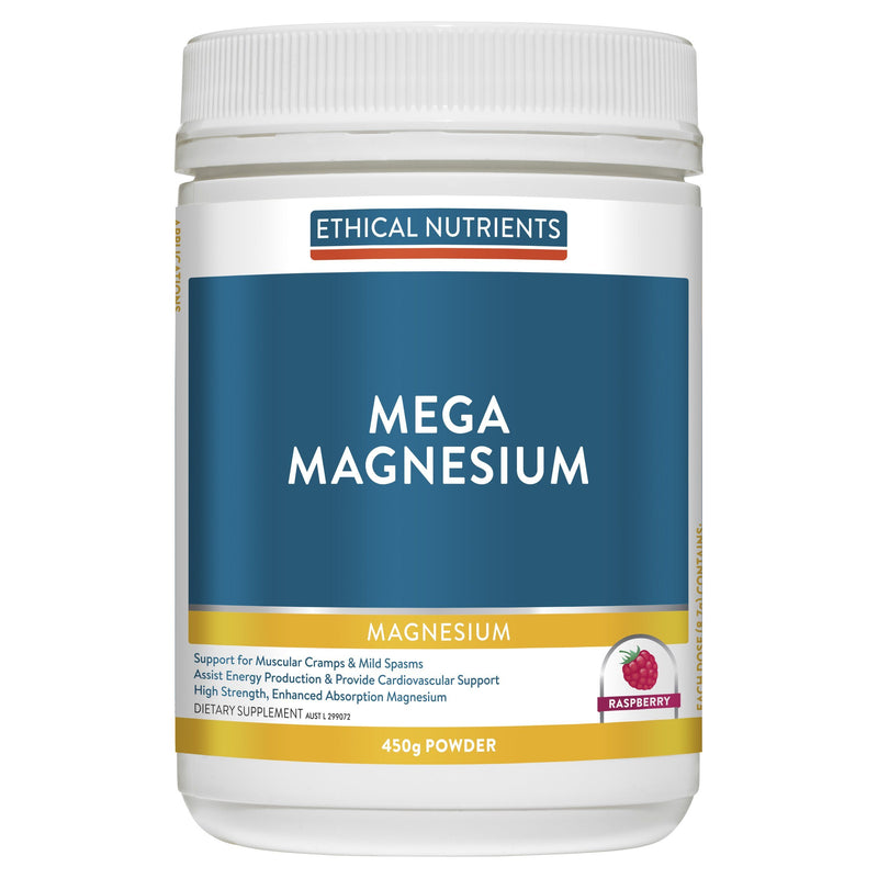 Ethical Nutrients Mega Magnesium Powder Raspberry Supplement Metagenics (Aust) Pty Ltd 450g Raspberry 