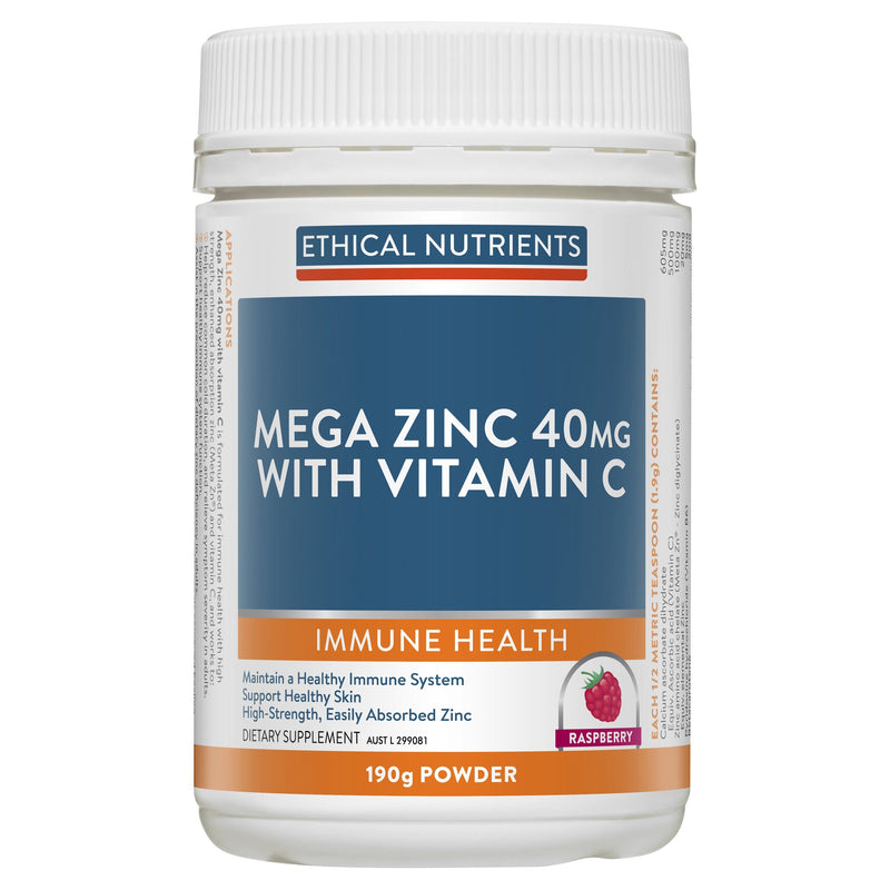 Ethical Nutrients Mega Zinc Powder Supplement Ethical Nutrients 190g Raspberry 