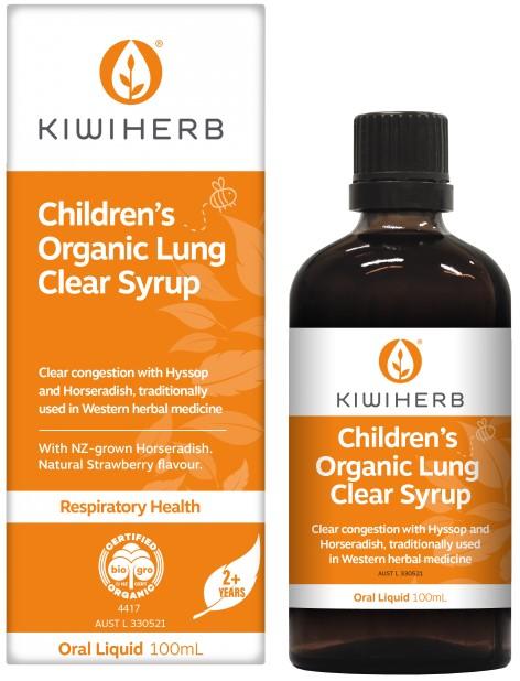 KiwiHerb Childrens Organic Lung Clear Syrup Supplement Oborne Health Supplies 