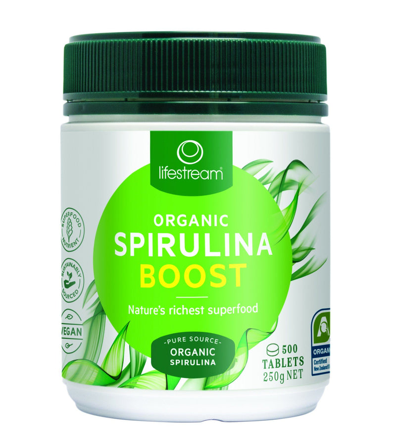 Lifestream Organic Spirulina Boost Tablets Supplement Oborne Health Supplies 500 tabs 