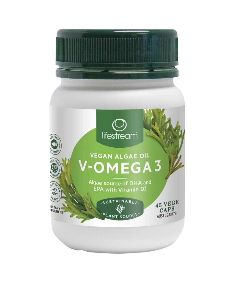 Lifestream V-Omega 3 Vege Capsules Supplement Oborne Health Supplies 45 caps 