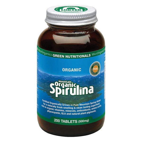 MicrOrganics Green Nutritionals Mountain Organic Spirulina 500mg - Tablets Supplement Oborne Health Supplies 200 tabs 