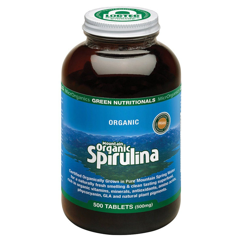 MicrOrganics Green Nutritionals Mountain Organic Spirulina 500mg - Tablets Supplement Oborne Health Supplies 500 tabs 