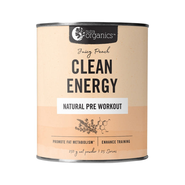 NutraOrganics Clean Energy Juicy Peach 250g Supplement Oborne Health Supplies 