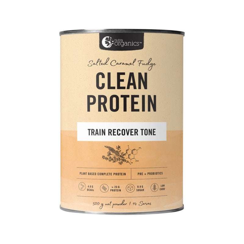 NutraOrganics Clean Protein Salted Caramel Fudge 500g Supplement Oborne Health Supplies 