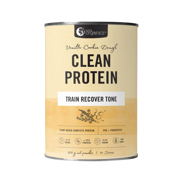NutraOrganics Clean Protein Vanilla Cookie Dough 500g Supplement Oborne Health Supplies 