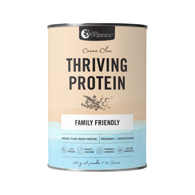 NutraOrganics Thriving Protein Classic Cacao Choc Supplement Oborne Health Supplies 450g 