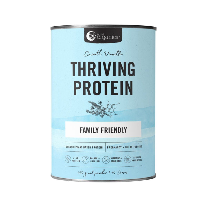 NutraOrganics Thriving Protein Smooth Vanilla Supplement Oborne Health Supplies 450g 