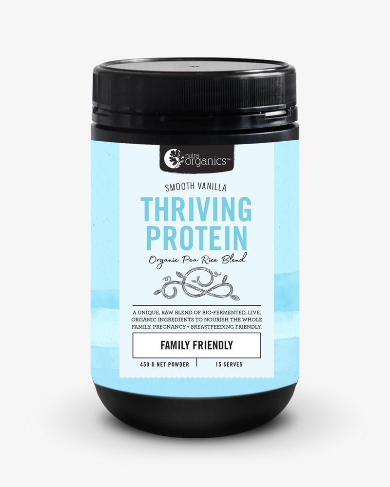 NutraOrganics Thriving Protein Smooth Vanilla Supplement Oborne Health Supplies 450g 